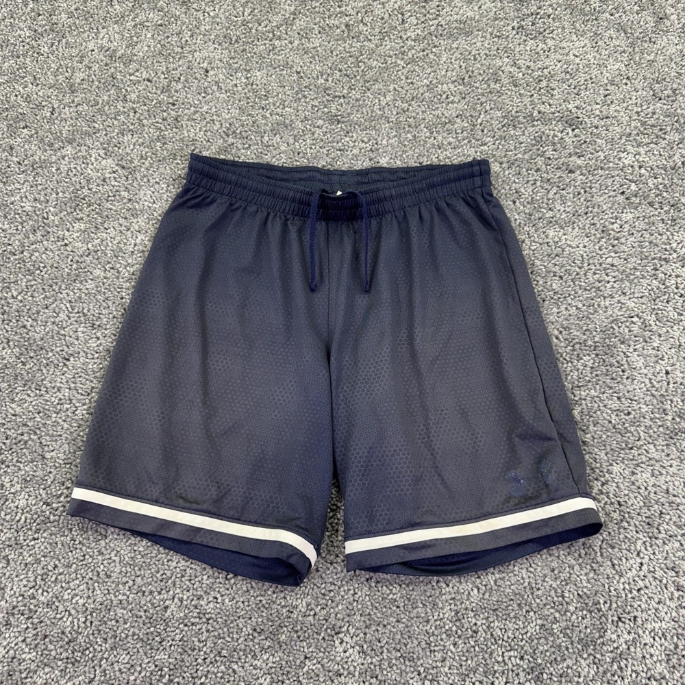 Under Armour Shorts Youth Medium Blue Geometric Mesh Athletic Basketball Gym
